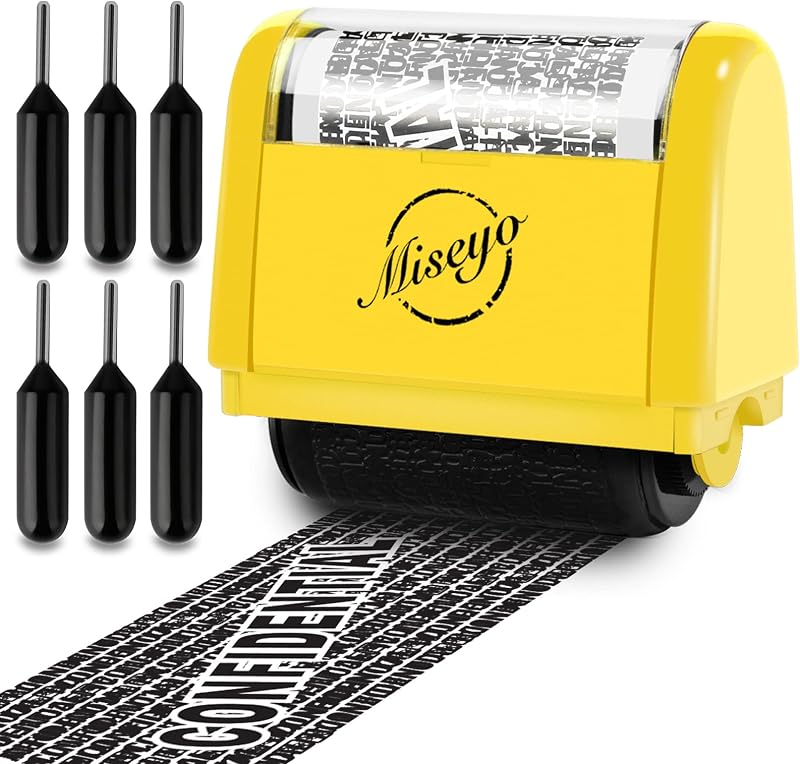 Miseyo Identity Theft Protection Roller Stamp Set Yellow 6 Refills Included