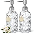 2 Pack Glass Soap Dispenser with Rust Proof Stainless Steel Pump-13 oz Liquid Hand Soap Dispenser for Kitchen & Bathroom,Grea
