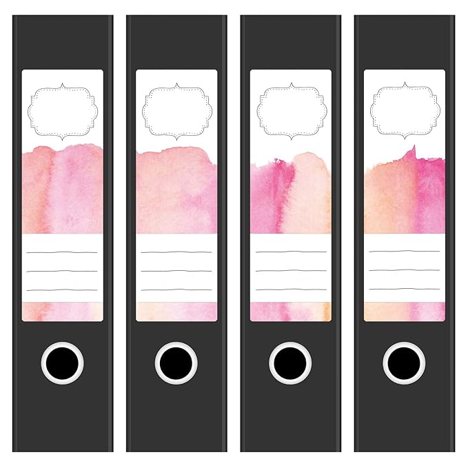 4 x Ordnerrücken Etiketten für breite Aktenordner im Set - Mit Design Motiv Aquarell Rosa für Mädchen - Rückenschilder Aufkle