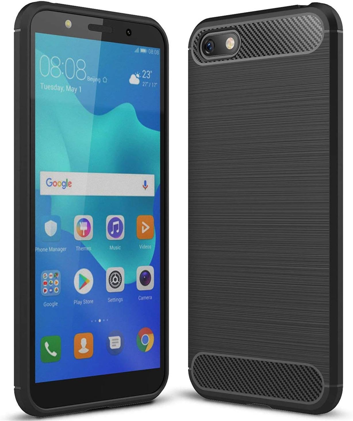 Honor 7S Case, Huawei Y5 2018 Case, Landee Original Carbon Fiber Design Shock Absorption Air Cushion Technology Drop Protection Phone Case Cover for Huawei Y5 2018 / Honor 7S - Black