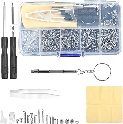 BRITECO 500 PCS Eyeglass Repair Tool Set, Screws Nose Pads Screwdriver Tweezers