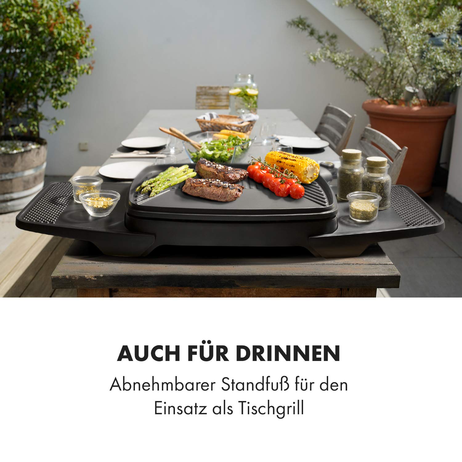 Klarstein Gatsby Elektrogrill Standgrill Tischgrill, Leistung: 2000 W, EasyGrill Concept, Grillfläche: 40 x 36 cm/Aluminiumdruckguss/Antihaft/Grillhaube, zwei Seitentische, schwarz 6