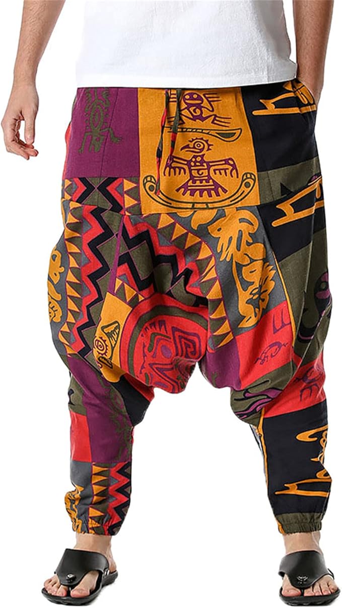 Mens Baggy Hippie Boho Gypsy Aladdin Yoga Harem Pants Hip Hop Cross Casual Wide Leg Cotton
