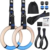 RENRANRING Gymnastic Rings Wooden Gym Rings 1.25'' Exercise Rings with Quick Adjust Numbered Straps, Olympic Rings for Home G