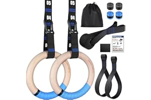 RENRANRING Gymnastic Rings Wooden Gym Rings 1.25'' Exercise Rings with Quick Adjust Numbered Straps, Olympic Rings for Home Gym Training, Workout, Calisthenics, Pull Up