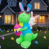 Raymall 6FT Easter Inflatables Yard Outdoor Decorations, Cute Easter Inflatable Dinosaur Bunny with Eggs, Blow Up Yard Decorations Outdoor