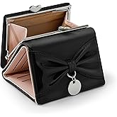 Denovin Wallet Women, Bow Trifold Wallets, Small Cute Coin Purse for Woman, Coquette Credit Card Holder and Cash Bag for Ladies (Black)