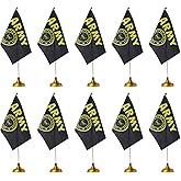 WXTWK 12 Pack American USA Gold Crest Desk Flag Small Mini US Military Table Flags With Stand Base,United States Army Festival Events Celebration Decorations