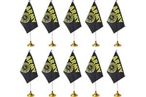 WXTWK 12 Pack American USA Gold Crest Desk Flag Small Mini US Military Table Flags With Stand Base,United States Army Festival Events Celebration Decorations
