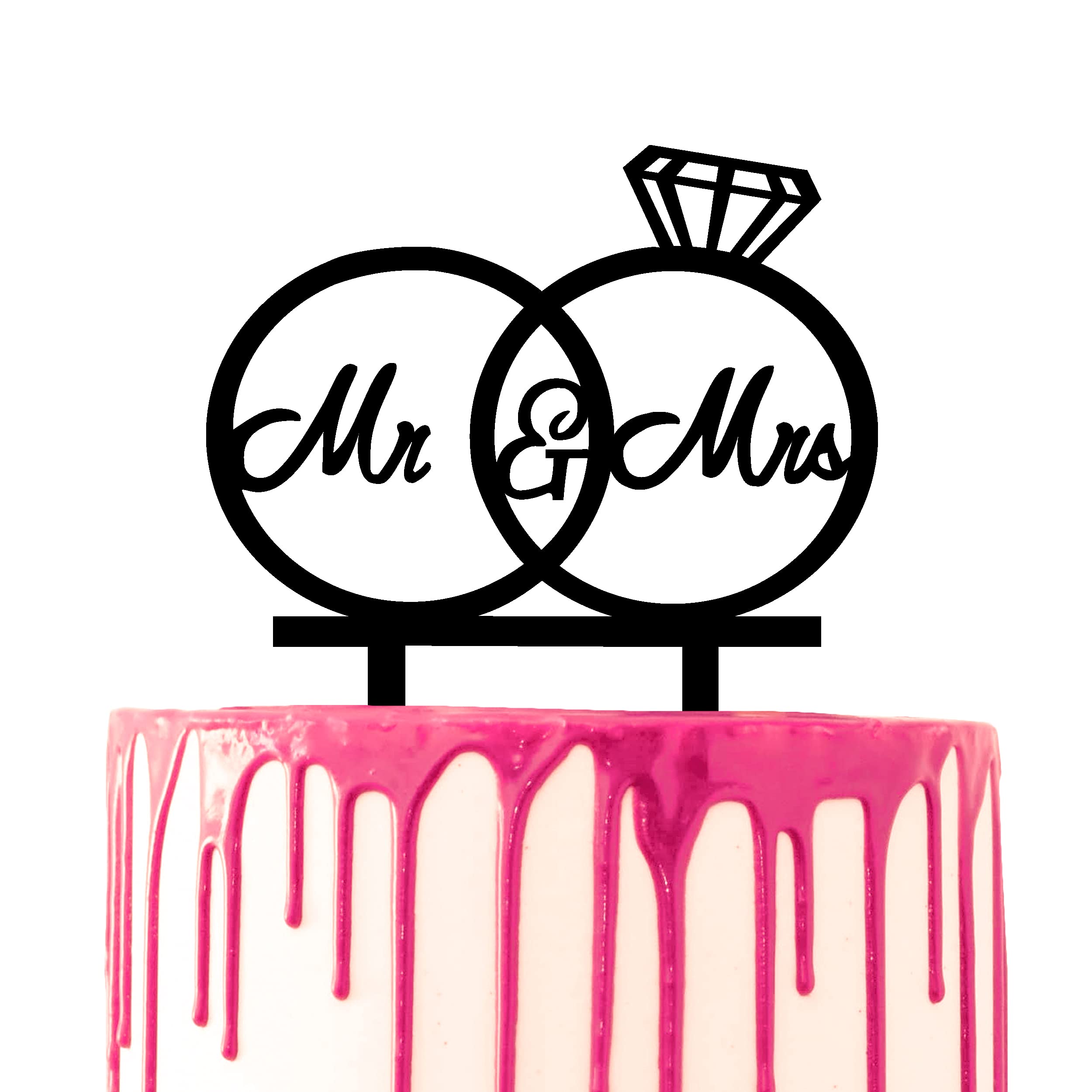 CARISPIBET Wedding Cake Topper Wedding Rings Acrylic Silhouette Cake Decorative "Mr. & Mrs." Diamond Ring Cake Prop Decoration