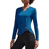 PINSPARK Women's Long Sleeve V Neck Twist Front Workout T-Shirt