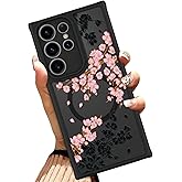 OOK Case Fit for Samsung Galaxy S23 Ultra 6.8 Inch (Wireless Charging Compatible) Pink Floral Flowers Design Translucent Phone Cover Soft TPU + Hard PC Anti-Scratch Shockproof Magnetic Case for Women