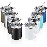 MEWAY 12oz/8 Pack Coffee Mug With Lid, Insulated Stainless Steel Reusable Coffee Cup, Double Wall Durable Coffee Mug, Powder Coate，For Coffee, Beer, Home, Office(MIX,8 Pack)
