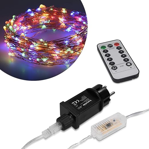 kwmobile tira de luces led 20m luz led decorativa con mando a distancia 8 modos de iluminacion ajustables 200 led multicolores interior exterior