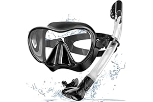 Bairuifu Snorkel Mask, 100% Food Grade Silicone Full Dry Top Snorkel Set Anti-Fog Scuba Mask, Professional Snorkeling Gear for Adults