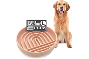 Should We Go? Slow Feeder for Dogs & Puppies, The Slowdown Bowl Silicone Slow Eating, Modern Lick Mat Design, Reduces Gulping, Fits 2.5 Cups, 9.5” Across x 1.5” Tall, Mealtime Challenge, Large-Blush