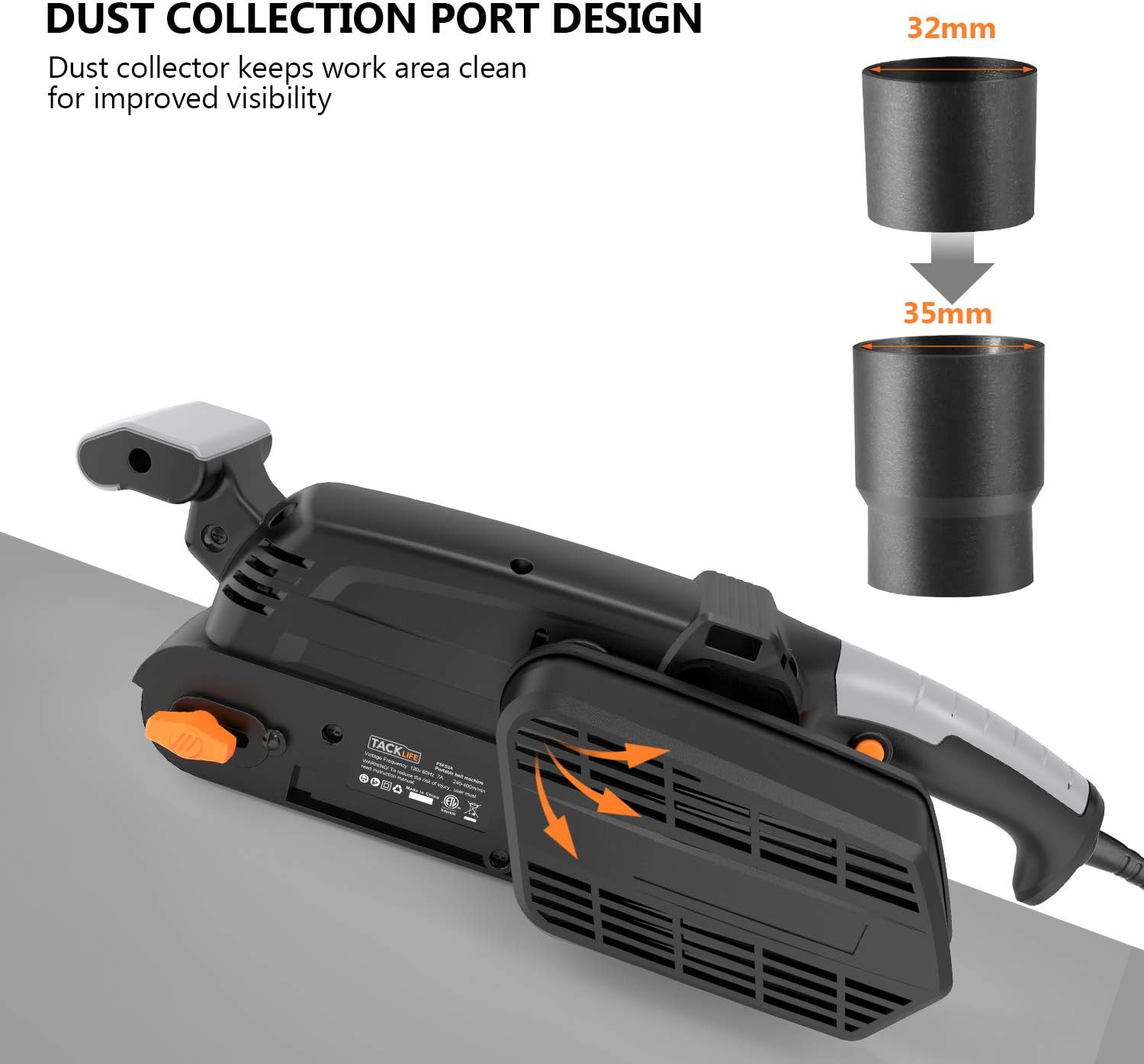 TACKLIFE Belt Sander, 7.5A 900W, 3×21-Inch Bench Sander, Variable Speed 450 to 750RPM with 12 Dials, Fixed Screw Clamp, Vacuum Adapter 32/35mm, Pure Copper Motor, Lock Button for Efficient Work PSFS2A - - 