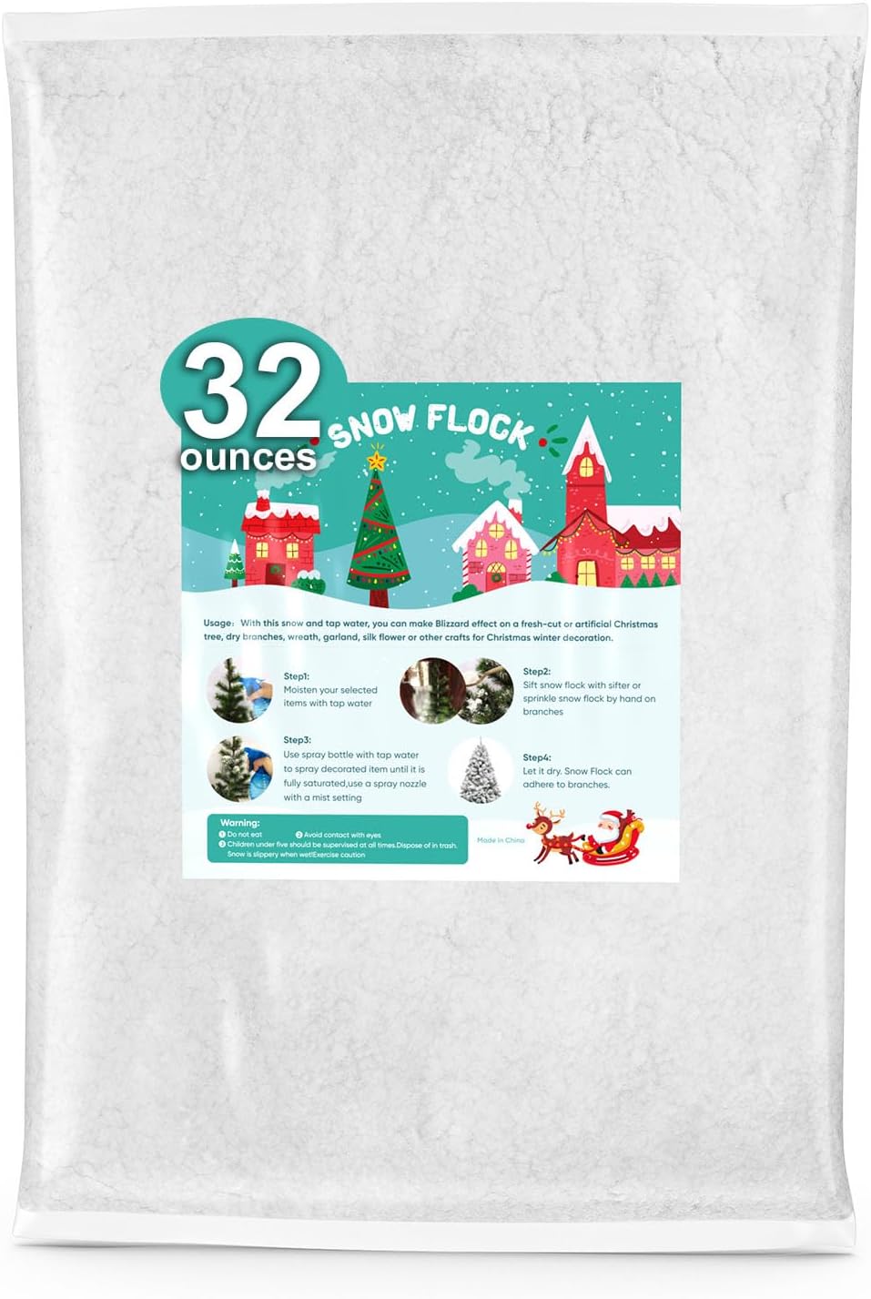 Artificial Snow - TIME4DEALS Instant Snow Powder 32 Ounces Fake Artificial Snow Flock Magic Snow Decorations Fake Snow for Crafts Xmas Tree Christmas Village Snow Globes Winter Displays Decor Indoor