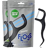 SmartLifeco Eco-Friendly Dual-Thread Dental Floss Picks (100ct) - Flossers Made with Straw Wheat Blend, Natural Teeth Whitening, Tooth Pick Stick for Adults, Activated Bamboo Charcoal Floss Thread