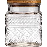WHJY Glass Storage Container with Lid, Airtight Glass Jars, Farmhouse Tea Canister, Dog Treat Jar for Pet, Glass Candy Cookies Coffee Canister Jar Bath Salt Container - Square 47 oz