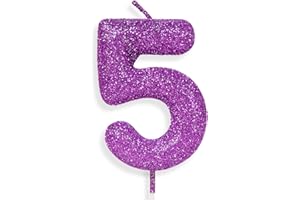 ZI LAN 5th Glitter Birthday Candles, Purple Pink Birthday Number Candle for Cake Topper Decorations for Girls Birthday Party Wedding Anniversary Celebration Supplies