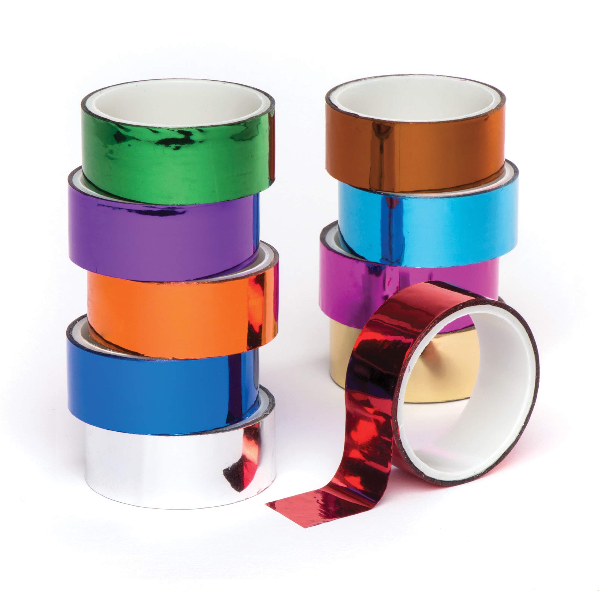 Baker Ross AR715 Metallic Washi Tape - Pack of 10, Sticky and Decorative for Card Craft, Scrapbooking and Arts for Kids