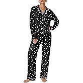 Ekouaer Pajamas Women's Long Sleeve Sleepwear Soft Button Down Loungewear Pjs Lounge Set Nightwear XS-XXL