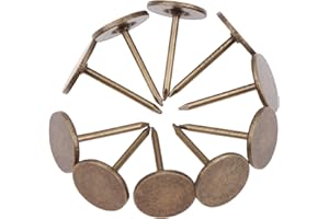 dophee 100Pcs Decorative Upholstery Tacks, 7/16 Inch Antique Brass Flat Furniture Nail Heads, Studs Thumb Push Pins for Wall 