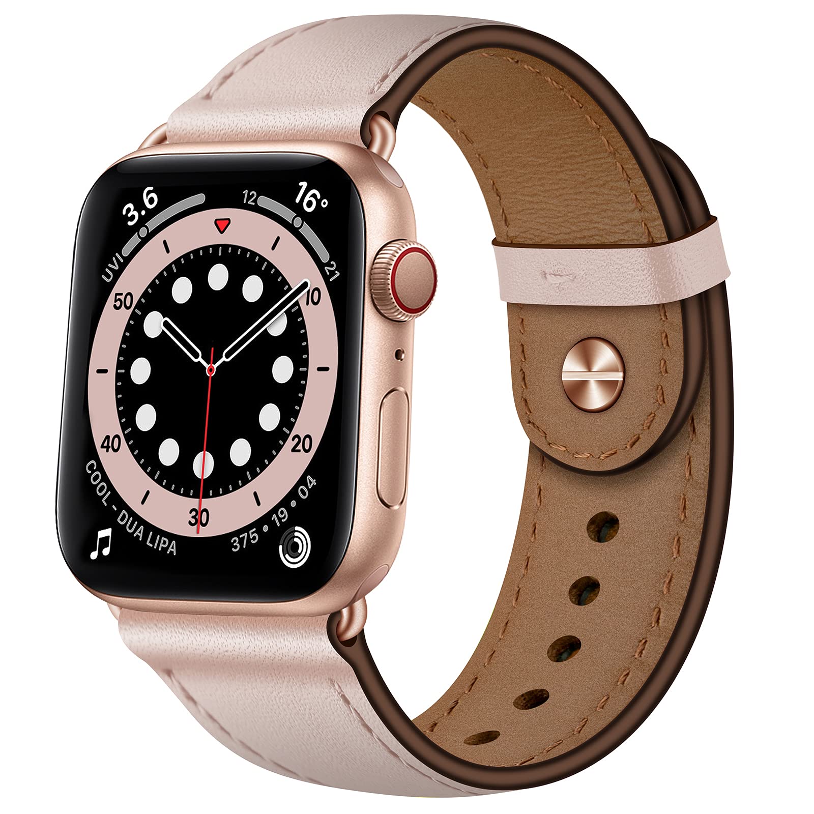 Photo 1 of OUHENG Leather Bands Compatible with Apple Watch Band 49mm/46mm/45mm/44mm/42mm, Genuine Leather Strap for iWatch Ultra 3/2/1 & SE 3/2/1 Series 11 10 9 8 7 6 5 4 3 2 1 (Pink Sand/Rose Gold)