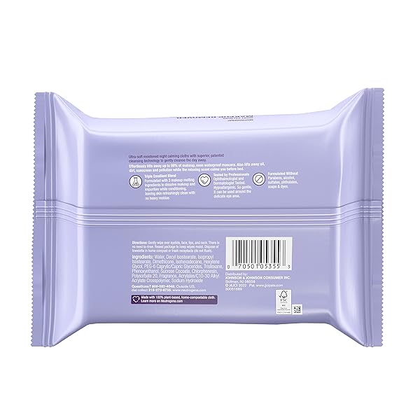 NEUTROGENA MAKEUP REMOVER NIGHT CALMING CLEANSING TOWELETTES, DISPOSABLE NIGHTTIME FACE WIPES TO REMOVE DIRT, OIL & MAKEUP, 25 CT
