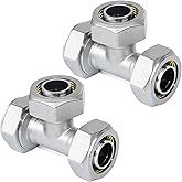 2PCS Tee Air Piping Fittings, 3/4" x 3/4" x 3/4" Tubing, Brass-Nickel Plated, 200PSI Working Pressure, Air Line Fittings for 