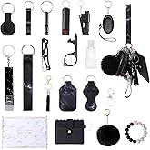 Ankilo Safety Keychain Set for Women with Personal Alarm, Pom Pom, Card Wallet, Bottle Opener, Bracelet Wristlet Keyring