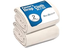 DIRT DEFENSE Pack of 2: All Purpose Canvas Drop Cloth Cotton Tarp 9x12 Large Canvas Tarp for Art Supplies, Drop Cloth for Painting Supplies/Paint Fabric or Couch Cover and Furniture Cover from Paint