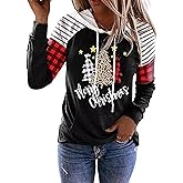 Merry Christmas Buffalo Plaid Leopard Tree Hoodie Shirt Women Christmas Color Block Plaid Long Sleeve T-Shirt Tops