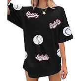 Baseball Shirts Women Oversized Sparkle Baseball Sequin Graphic Tee Baseball Mom Shirt Game Day Gifts Short Sleeve Tops