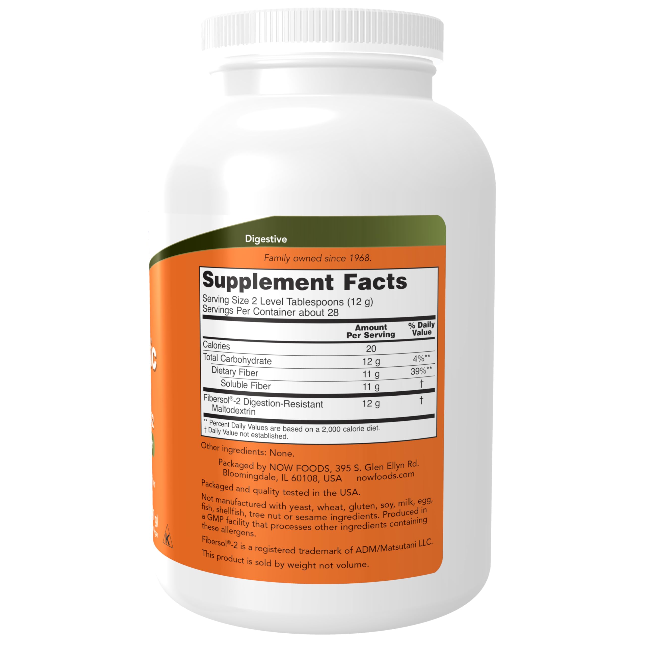 NOW Foods Supplements, Prebiotic Fiber with Fibersol-2, derived from Non-GMO corn, Powder, 12-Ounce