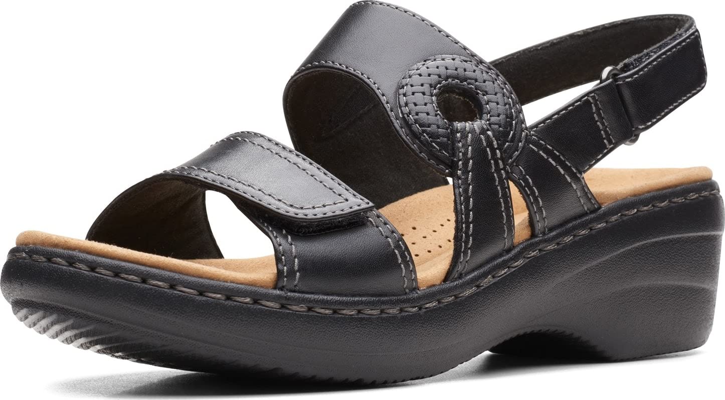 Clarks Merliah Opal Heeled Sandal, Black Leather, 12 Medium on