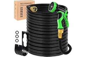 Gardentime Expandable Garden Hose 100ft Leak-proof 40 Layers of Innovative Nano Rubber, Lightweight No-kink Flexible Water Pipe with 10 Pattern Nozzle 3/4” Solid Brass Connector Water Hose Black