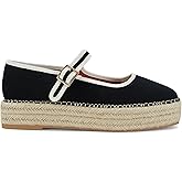 MAIJED Mary Jane Woven Espadrilles for Women Round Toe Ballerina Shoes Canvas Summer Flats