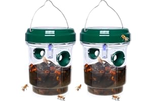 OUTTKITYWI Wasp Traps for Hunting Wasps, Bees, Hornets, Insects, Yellow Jacket Traps, Wasp Trap Catcher, Reusable Solar Powered Hanging for Outdoor, 2 Packs