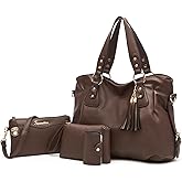 Soperwillton Fashion Handbag for Women Shoulder Bag Top Handle Satchel Hobo Tote Bag Purse Set 4pcs