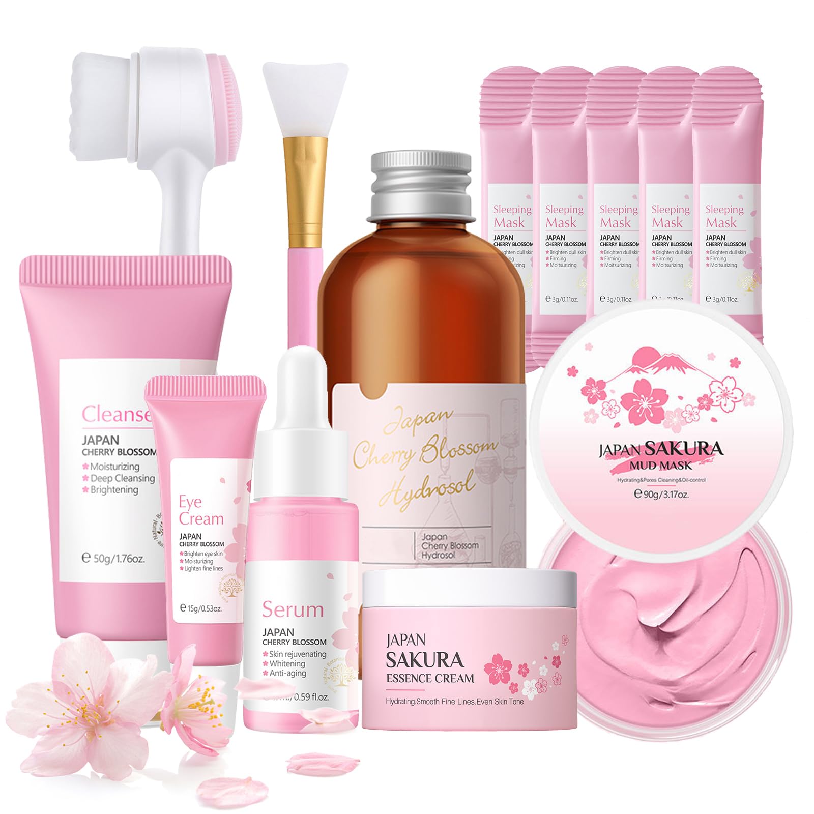 Skin Care Sets & Kits Sakura, Skin Care Sets For Teenagers, Gifts For Teenage Girls Pamper Sets For Women Basic Skin Care Moisturizing Set With Mud Mask, Cleanser, Serum, Cream — image 1