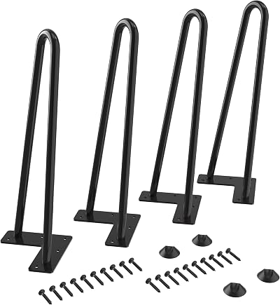 WINSOON 4Pcs Hairpin Table Legs 30cm 350lbs Satin Black Finish