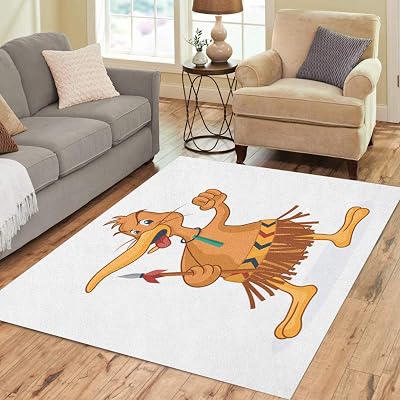 Semtomn Area Rug 2 X 3 Brown Angry Kiwi Bird Cartoon in Traditional Maori Costume Home Decor Collection Floor Rugs Carpet for Living Room Bedroom