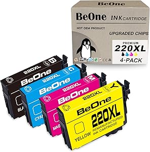 BeOne Remanufactured Ink Cartridge Replacement for Epson 220 XL 220XL T220 T220XL 4-Pack to Use with Workforce WF-2750 WF-2630 WF-2650 WF-2760 WF-2660 Expression XP-420 XP-320 XP-424 (1BK 1C 1M 1Y)