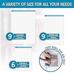24 Travel Compression Bags, Roll Up Travel Space