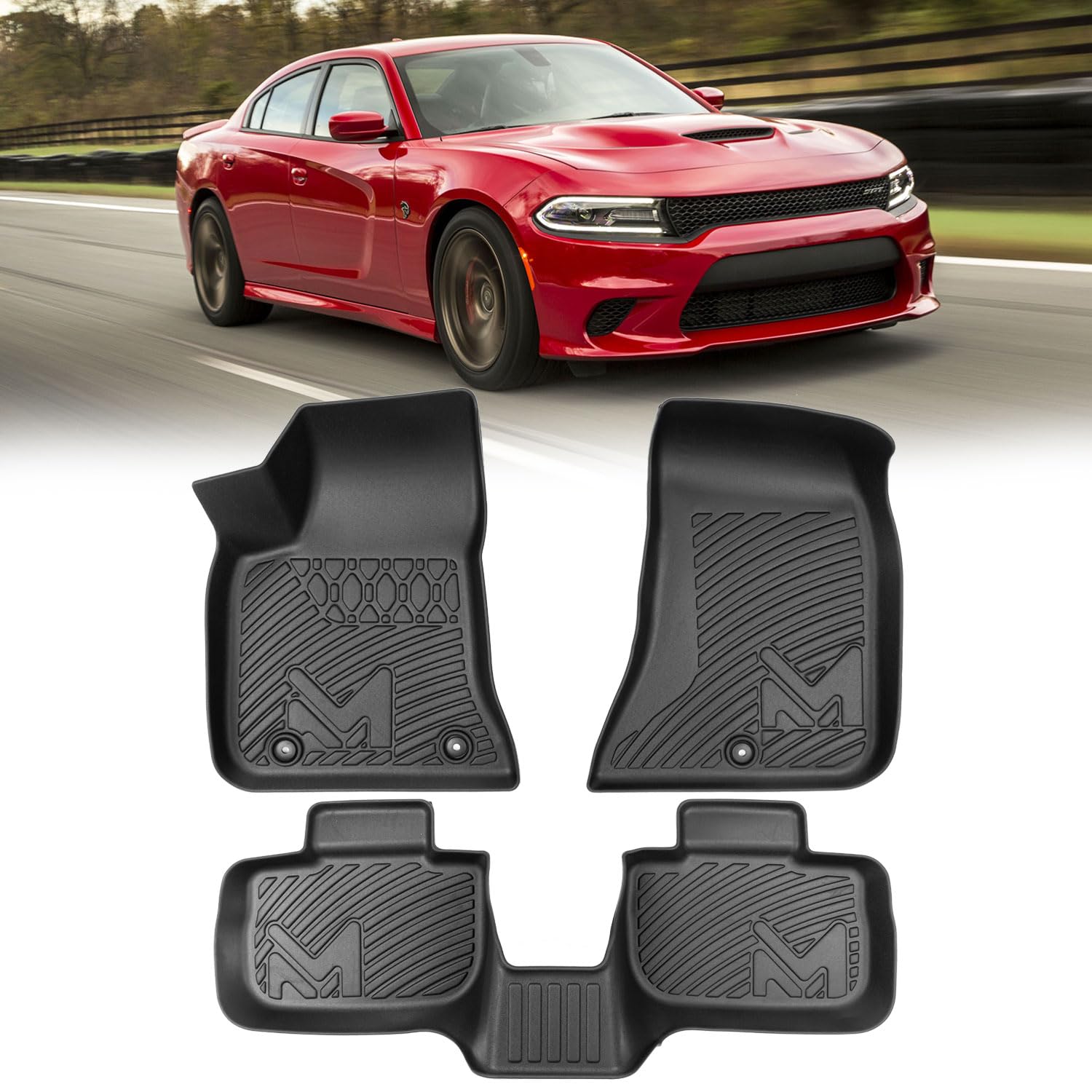 TPE Automotive Floor Mats & Cargo Liner for 2011-2023 Dodge Charger & Chrysler 300 (RWD) Rear-Wheel Drive ONLY, All Weather Cover Protection Waterproof Black Floor Liner Front & Rear Row Full Set Image