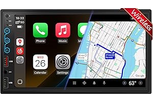 HYOJUM 7" Double Din Car Stereo with Wireless CarPlay & Android Auto, Built-in DSP Exclusive, 240W Hi-Power Audio, Full View Touchscreen, Bluetooth 5.3, FM/AM Radio, Steering Wheel Control, Auto Backup Cam