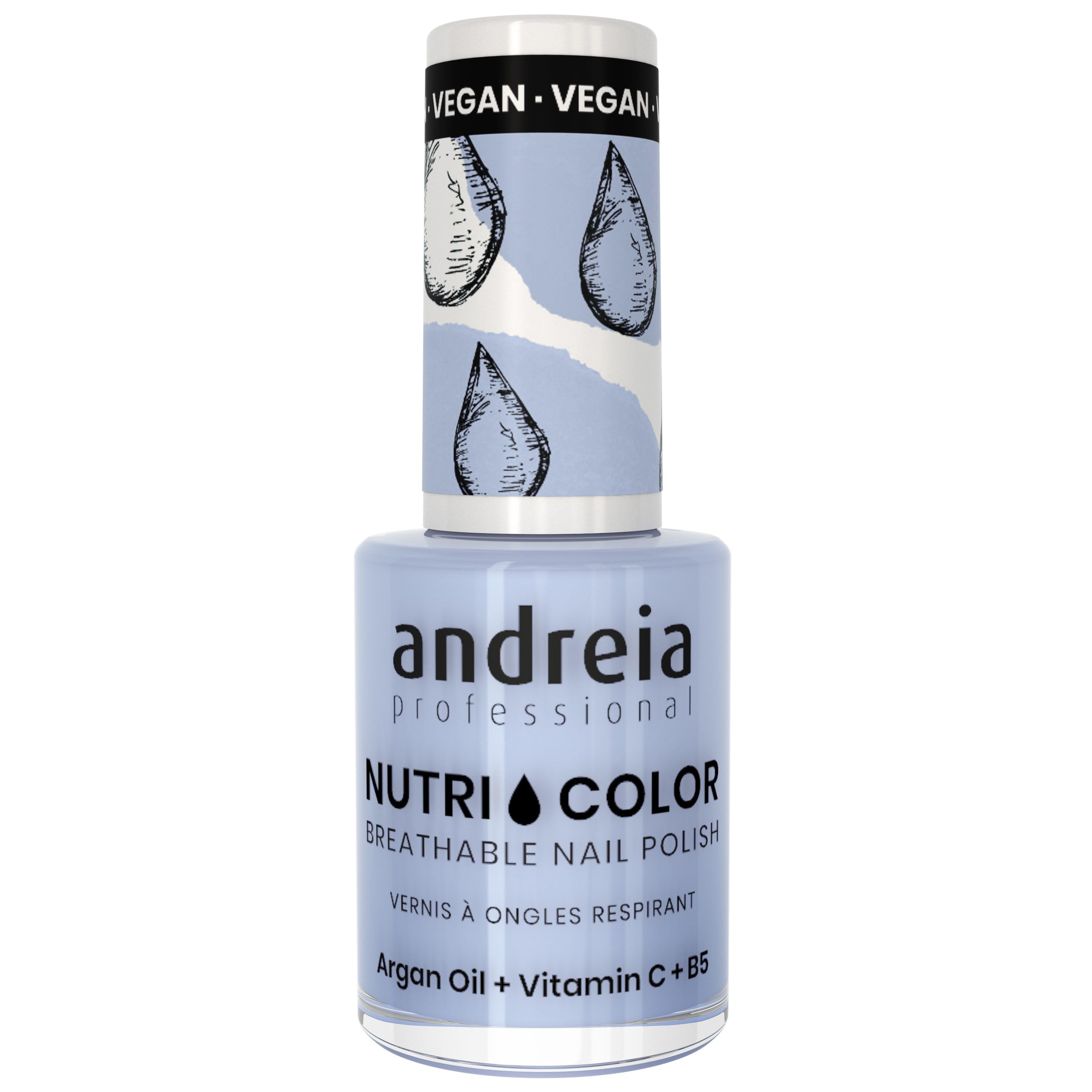 Andreia Professional NutriColor Breathable Nail Polish - Vegan and Cruelty-Free DIY Nail Art Nail Polish with Long Lasting Gloss Finish Colour NC34 Light Periwinkle Blue 10.5ml