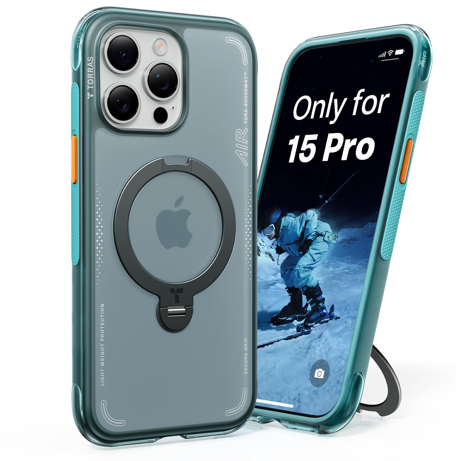 Photo 1 of TORRAS Ostand Q3 Air for iPhone 15 Pro Case with 360 Magnetic Stand, Fit for MagSafe, Mil-Grade Drop Tested, Camera Control Button, Shockproof Phone Case for iPhone 15 Pro 6.1", Glacier Sprint
